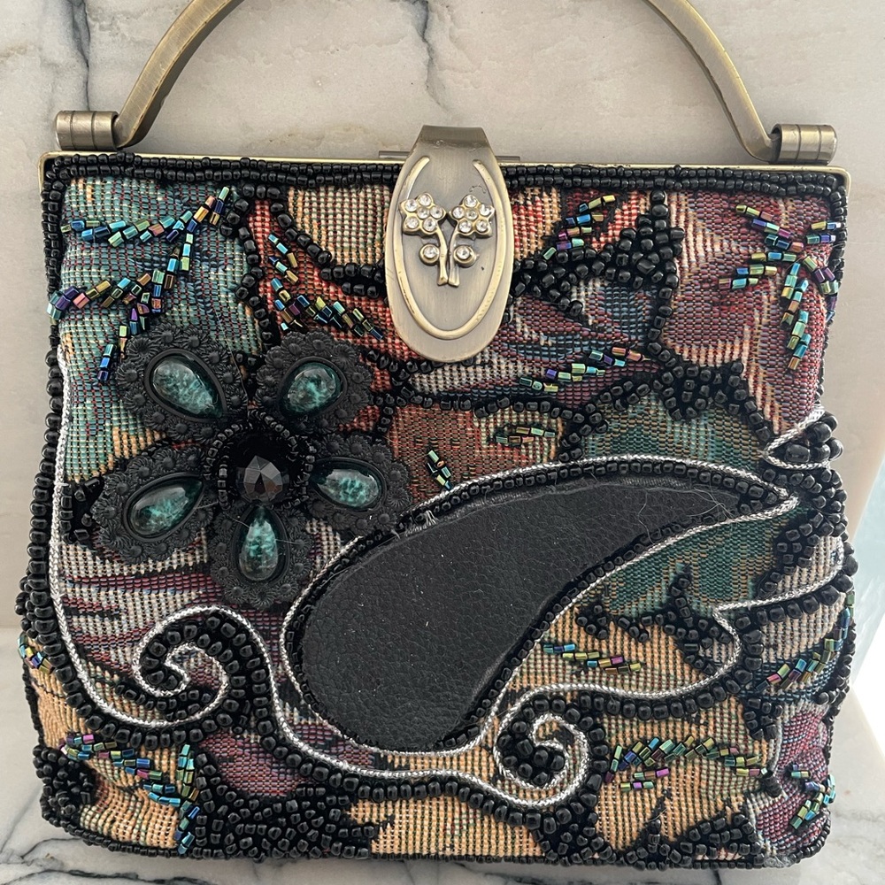 Embellished Black and Multicolor Beaded Handbag